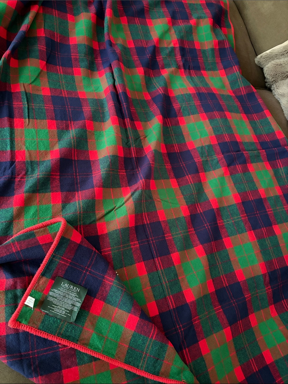 Lauren Ralph Lauren Red Green Navy Plaid Fleece Throw